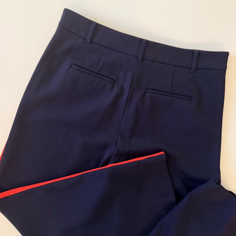 Boden Exeter Wide Leg Trouser Pants Navy with Red Racing Stripe 12P Petite EUC - Picture 7 of 10